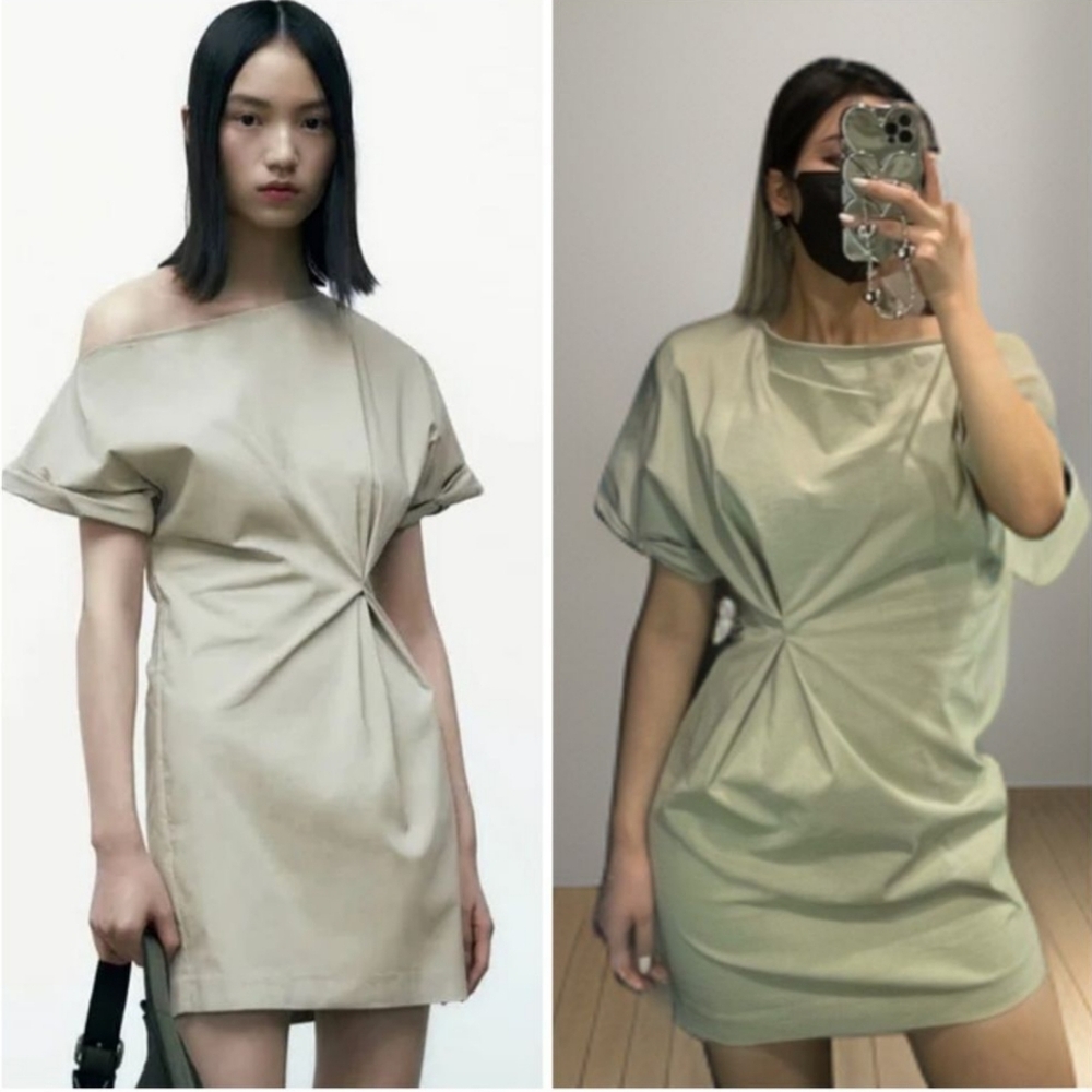 NWT zara asymmetrical khaki dress